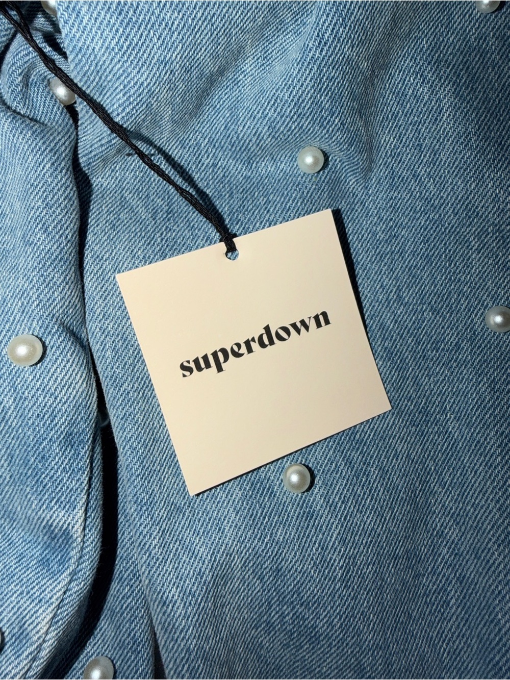 Superdown Pearl-Embellished Light Blue Denim Jacket - L NWT - Picture 4 of 5
